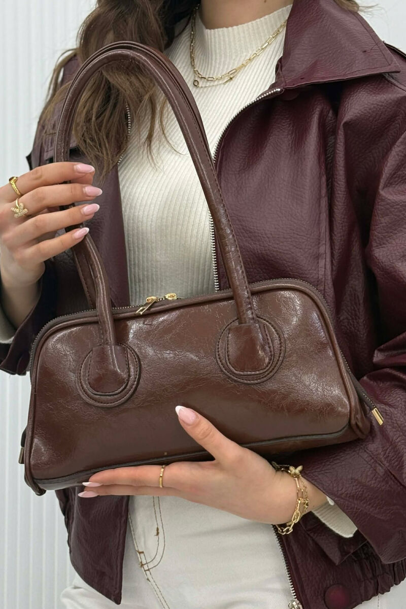 ONE COLOR LEATHER ZIPPER WOMAN BAG BROWN/KAFE - 8