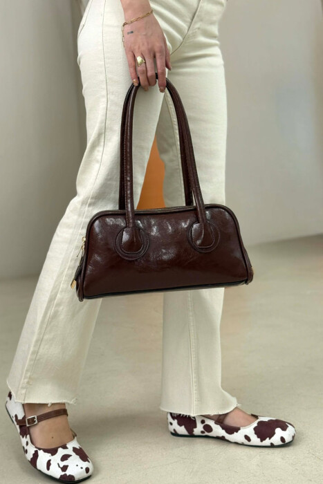 ONE COLOR LEATHER ZIPPER WOMAN BAG BROWN/KAFE - 2