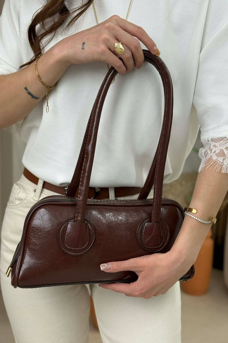 ONE COLOR LEATHER ZIPPER WOMAN BAG BROWN/KAFE - 3