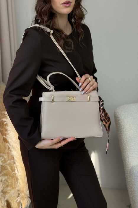 ONE COLOR LEATHER ZIPPER WOMEN BAG BEIGE/BEZHE - 4