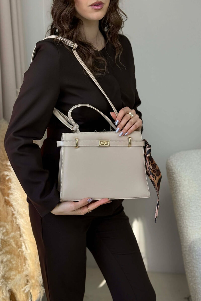 ONE COLOR LEATHER ZIPPER WOMEN BAG BEIGE/BEZHE - 4