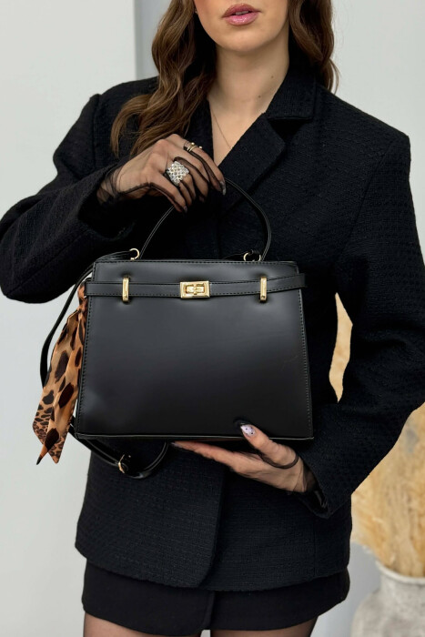 ONE COLOR LEATHER ZIPPER WOMEN BAG BLACK/ E ZEZE - 4