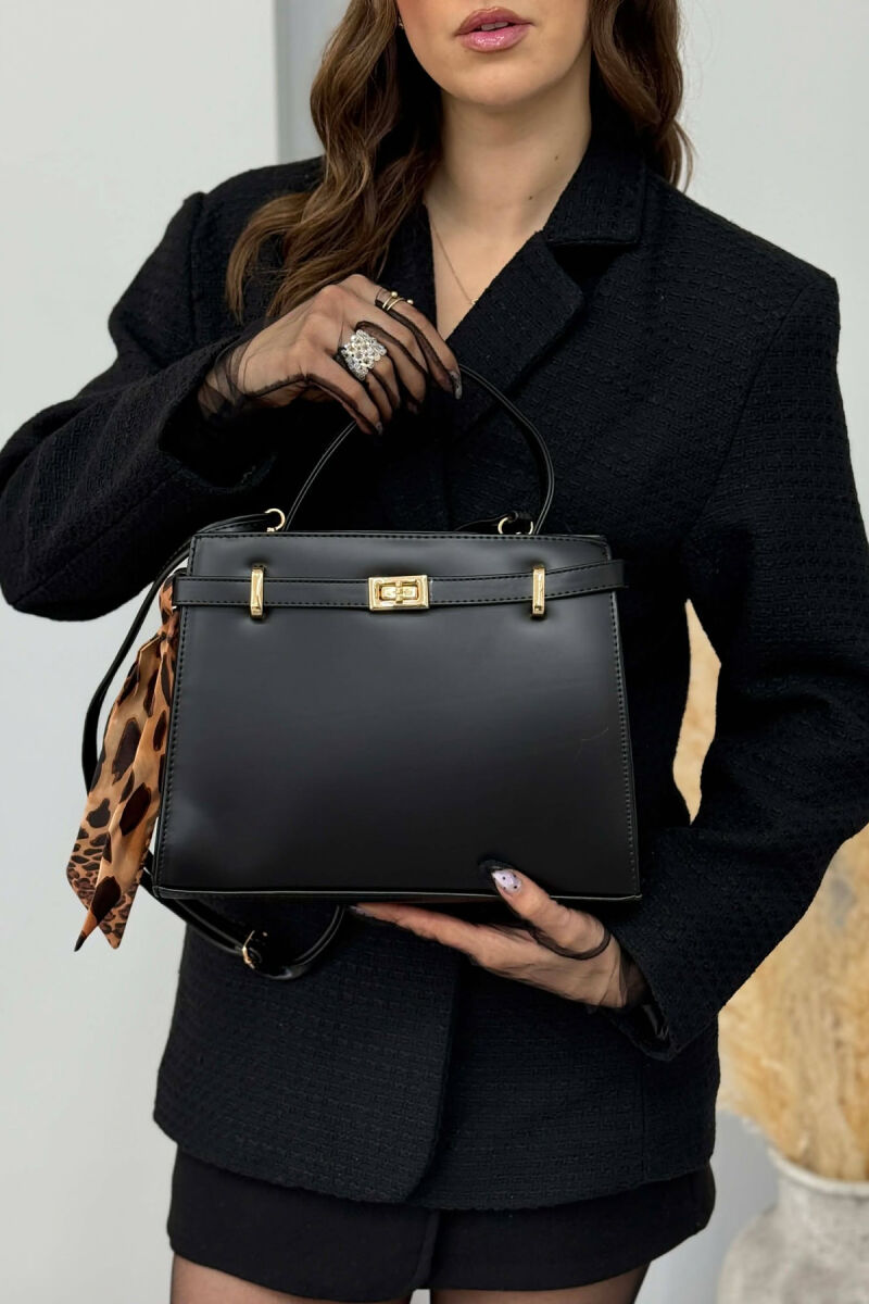 ONE COLOR LEATHER ZIPPER WOMEN BAG BLACK/ E ZEZE - 4