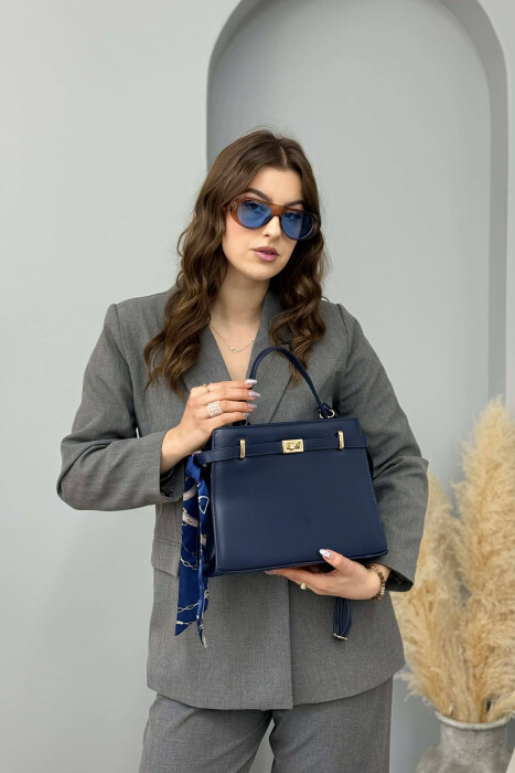 ONE COLOR LEATHER ZIPPER WOMEN BAG BLUE/BLU - 1