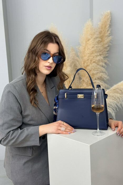 ONE COLOR LEATHER ZIPPER WOMEN BAG BLUE/BLU - 3