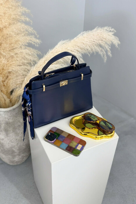 ONE COLOR LEATHER ZIPPER WOMEN BAG BLUE/BLU - 5