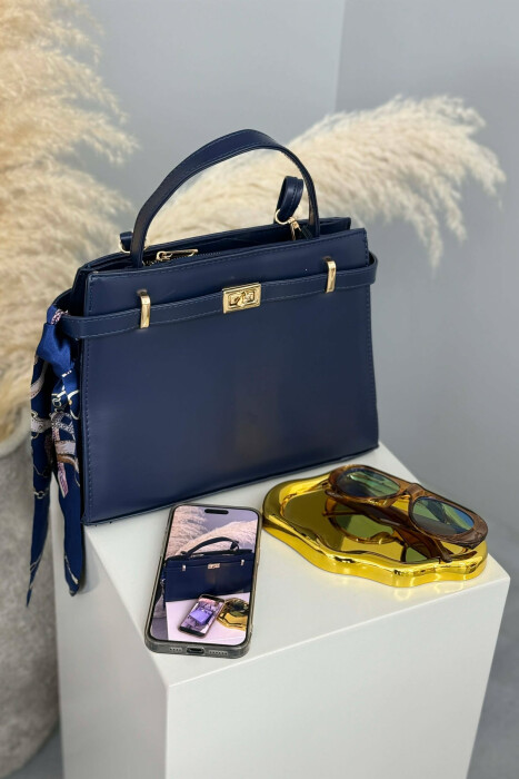 ONE COLOR LEATHER ZIPPER WOMEN BAG BLUE/BLU - 6