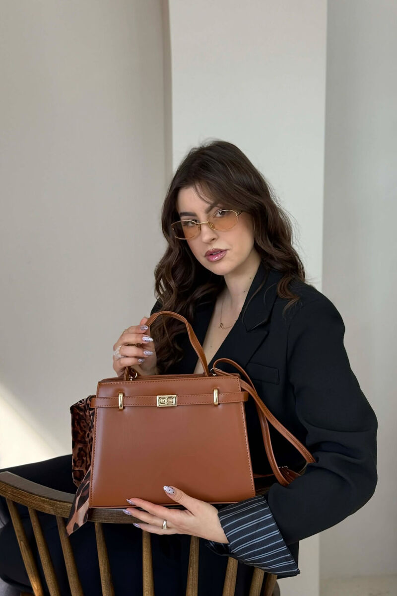 ONE COLOR LEATHER ZIPPER WOMEN BAG BROWN/KAFE - 2