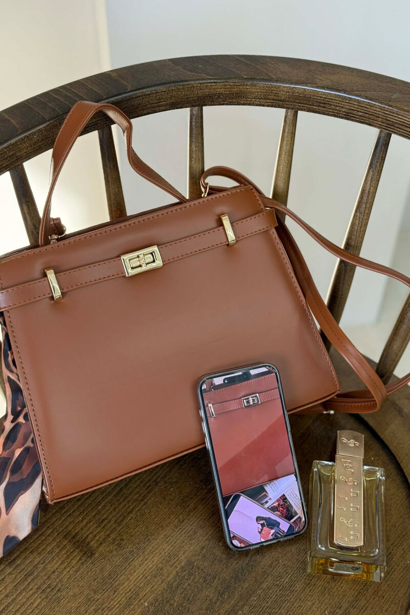 ONE COLOR LEATHER ZIPPER WOMEN BAG BROWN/KAFE - 5