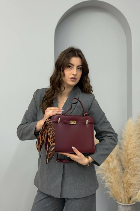 ONE COLOR LEATHER ZIPPER WOMEN BAG BURGUNDY/VISHNJE - 2