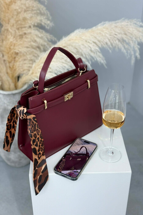 ONE COLOR LEATHER ZIPPER WOMEN BAG BURGUNDY/VISHNJE - 6