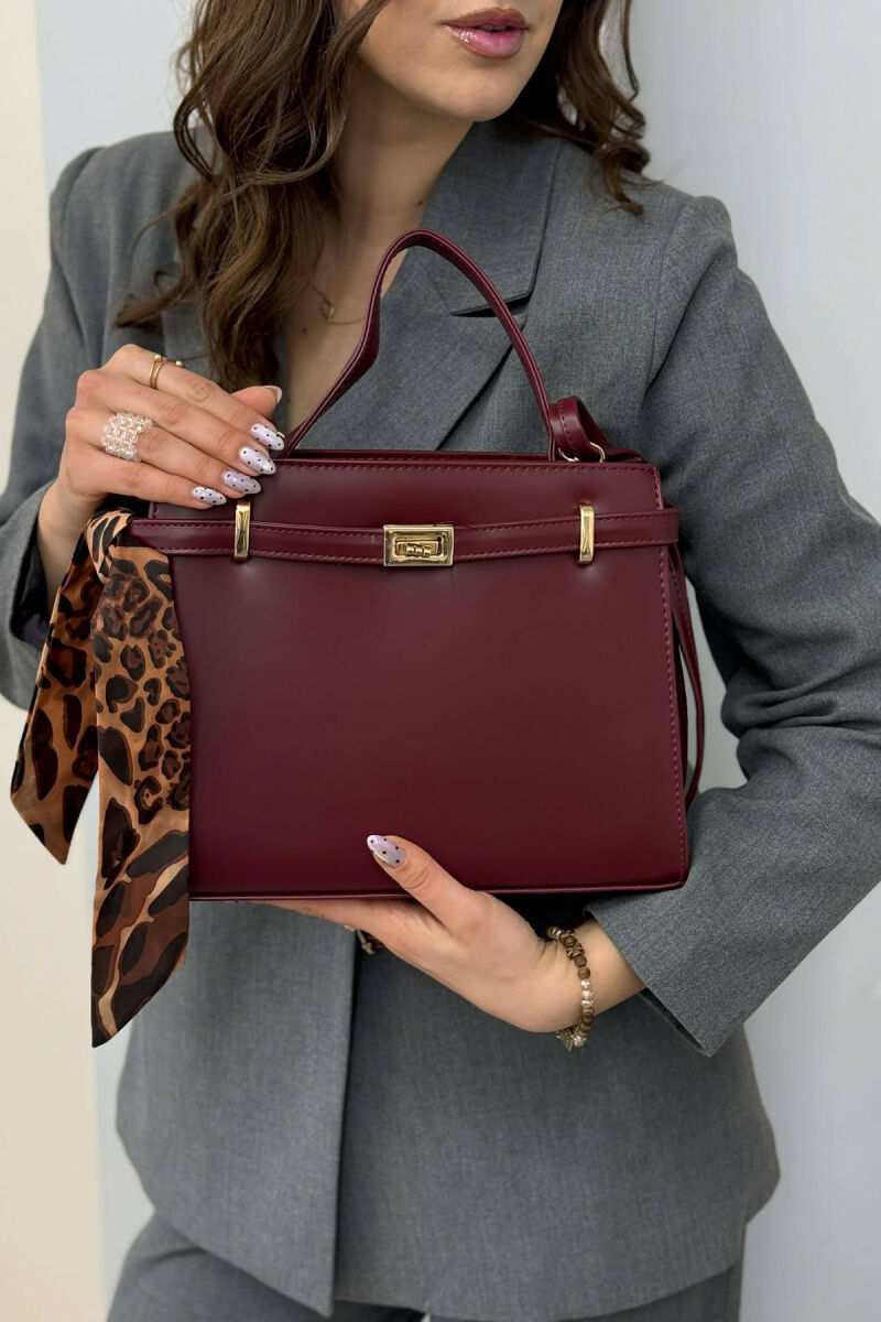 ONE COLOR LEATHER ZIPPER WOMEN BAG BURGUNDY/VISHNJE - 7