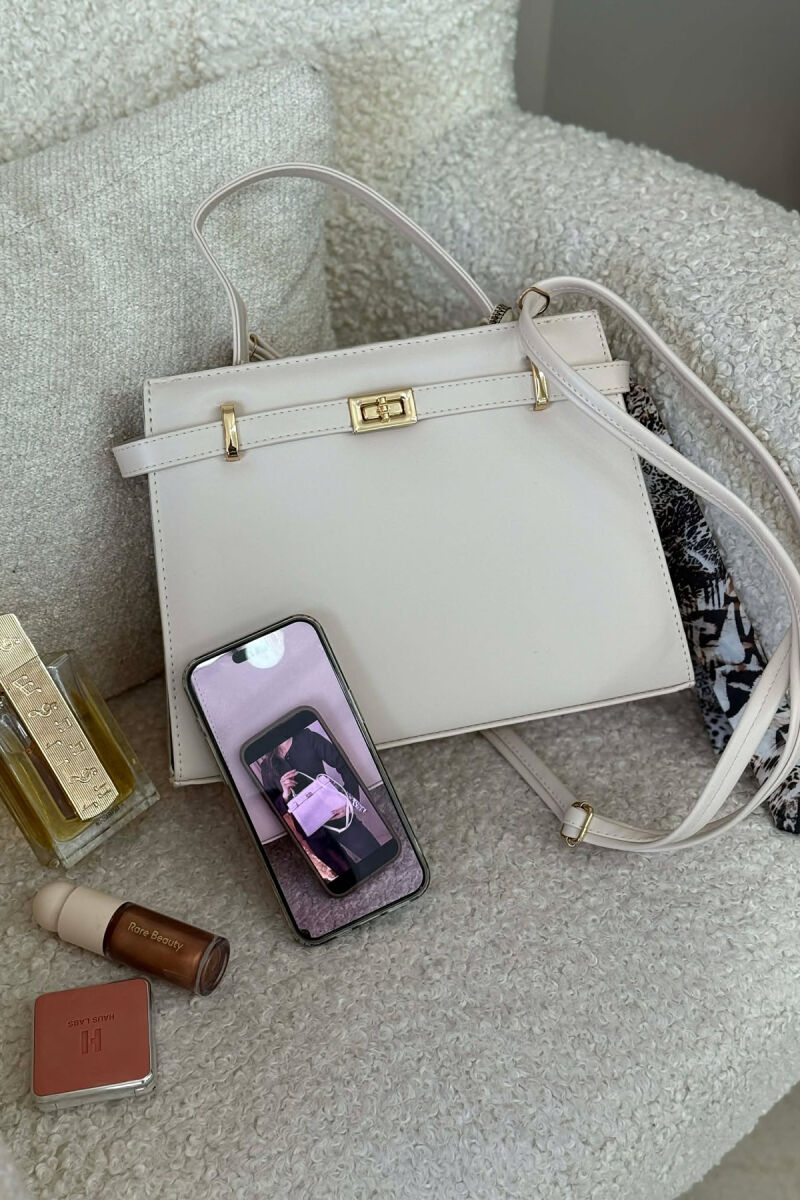 ONE COLOR LEATHER ZIPPER WOMEN BAG CREAM/KREM - 3