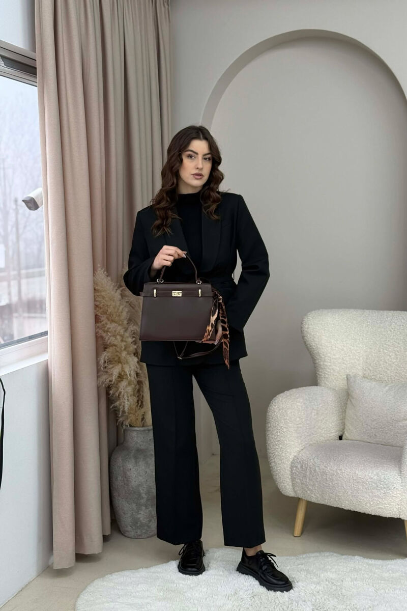 ONE COLOR LEATHER ZIPPER WOMEN BAG DARK BROWN/KAE - 3