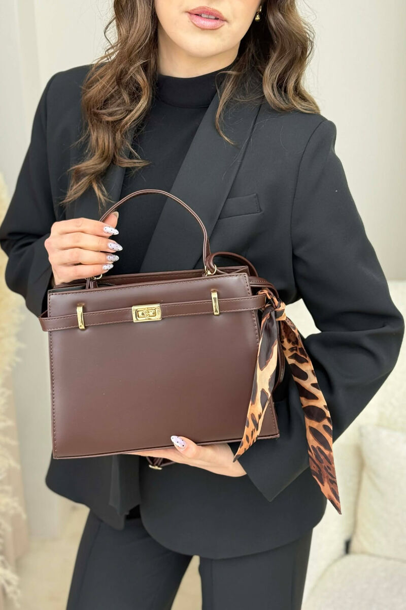 ONE COLOR LEATHER ZIPPER WOMEN BAG DARK BROWN/KAE - 6