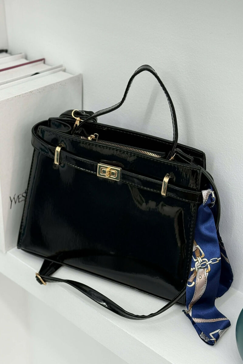 ONE COLOR LEATHER ZIPPER WOMEN BAG GLOSSY BLACK-ZEZE SHKELQIM - 7