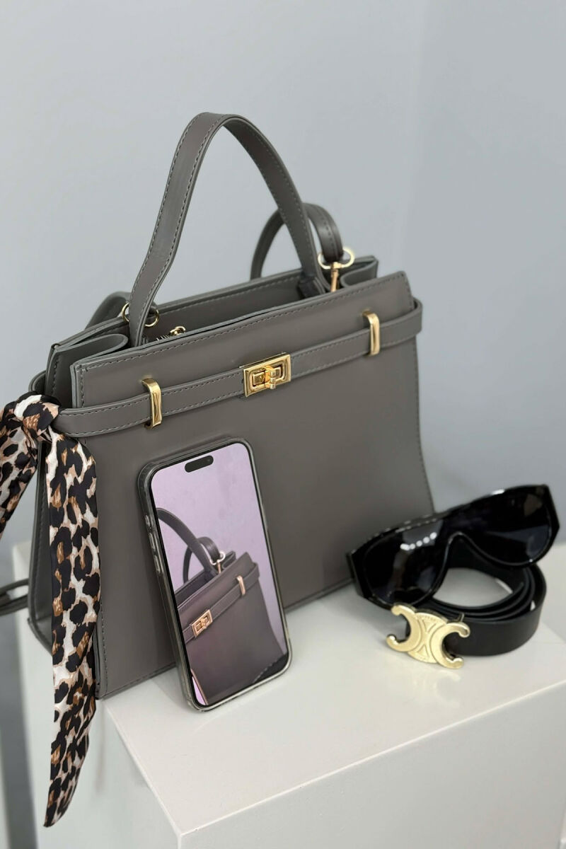 ONE COLOR LEATHER ZIPPER WOMEN BAG GREY/GRI - 1