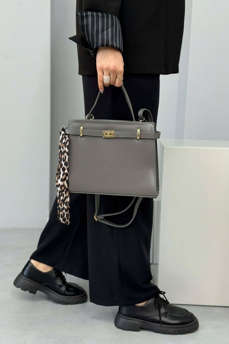 ONE COLOR LEATHER ZIPPER WOMEN BAG GREY/GRI - 5