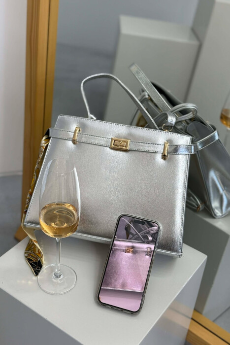 ONE COLOR LEATHER ZIPPER WOMEN BAG SILVER/ARGJEND - 4