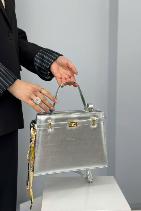 ONE COLOR LEATHER ZIPPER WOMEN BAG SILVER/ARGJEND - 1