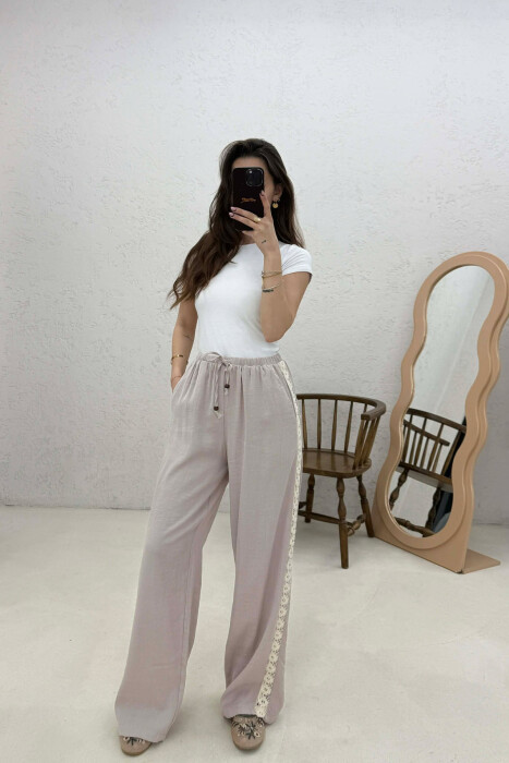 ONE COLOR LINEN WOMAN SWEATPANTS BEIGE/BEZHE - KLAUDIO FASHION