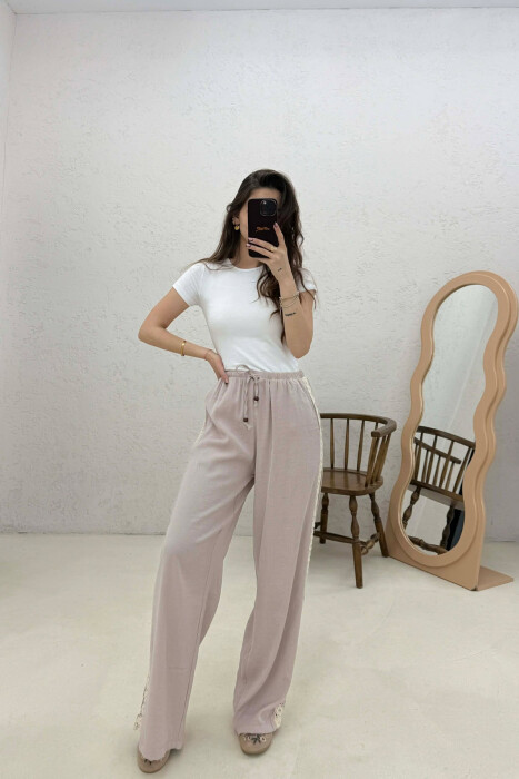 ONE COLOR LINEN WOMAN SWEATPANTS BEIGE/BEZHE - 4