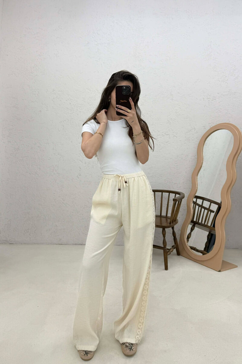 ONE COLOR LINEN WOMAN SWEATPANTS CREAM/KREM - 1