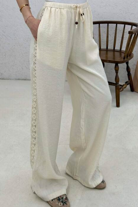 ONE COLOR LINEN WOMAN SWEATPANTS CREAM/KREM - 4