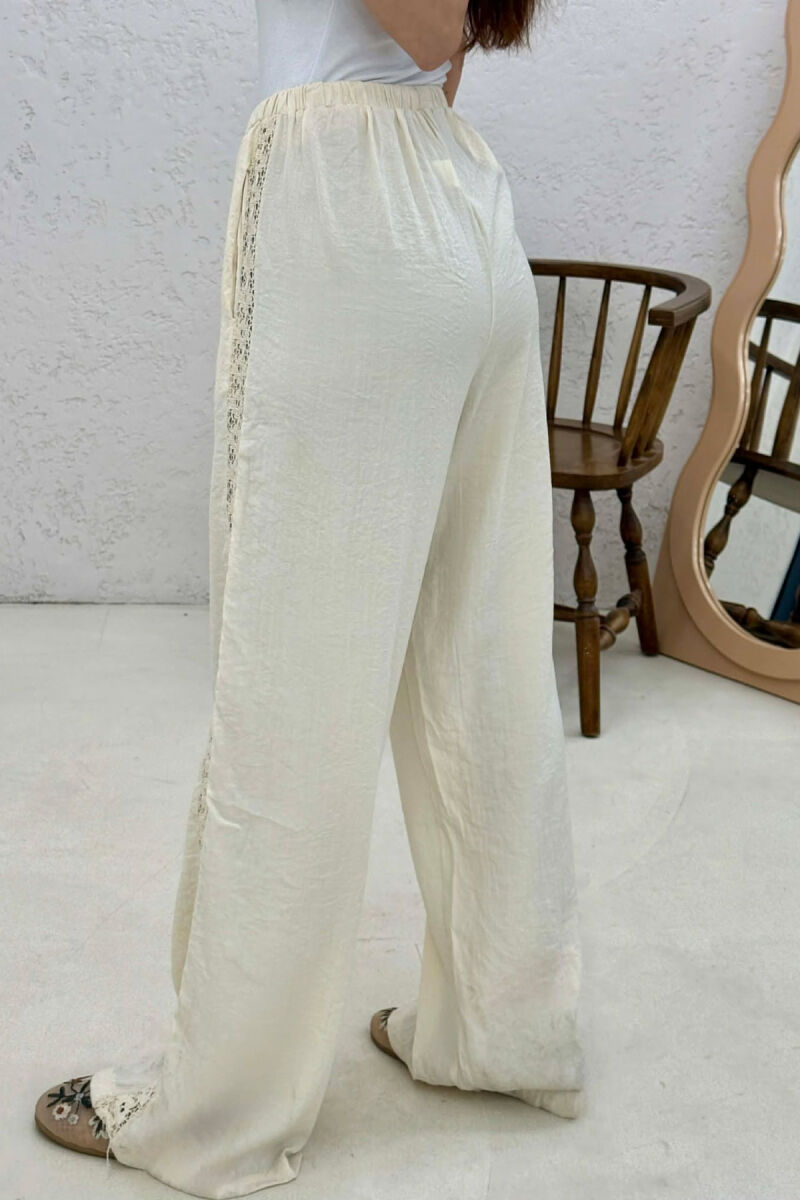 ONE COLOR LINEN WOMAN TROUSERS CREAM/KREM - 3
