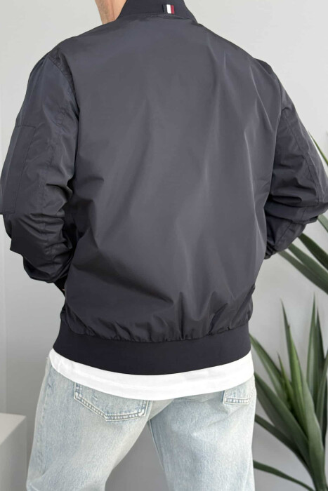 ONE COLOR LIGHT BOMBER MEN JACKET DARK BLUE/BEE - 3