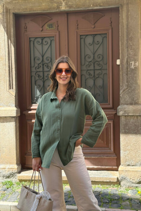 ONE COLOR SIMPLE WOMAN SHIRT GREEN/JESHILE - KLAUDIO FASHION