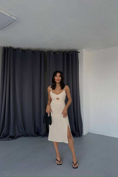 ONE COLOR LINEN WOMEN DRESS BEIGE/BEZHE - 1