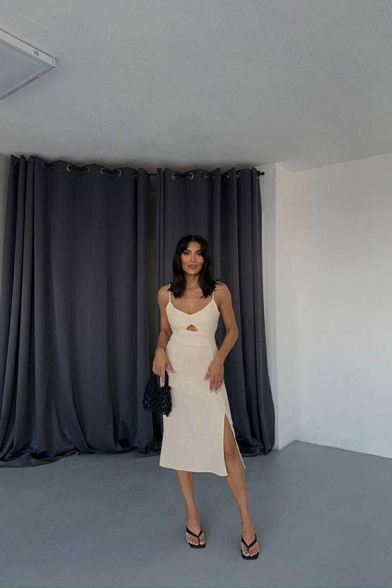 ONE COLOR LINEN WOMEN DRESS BEIGE/BEZHE - 1