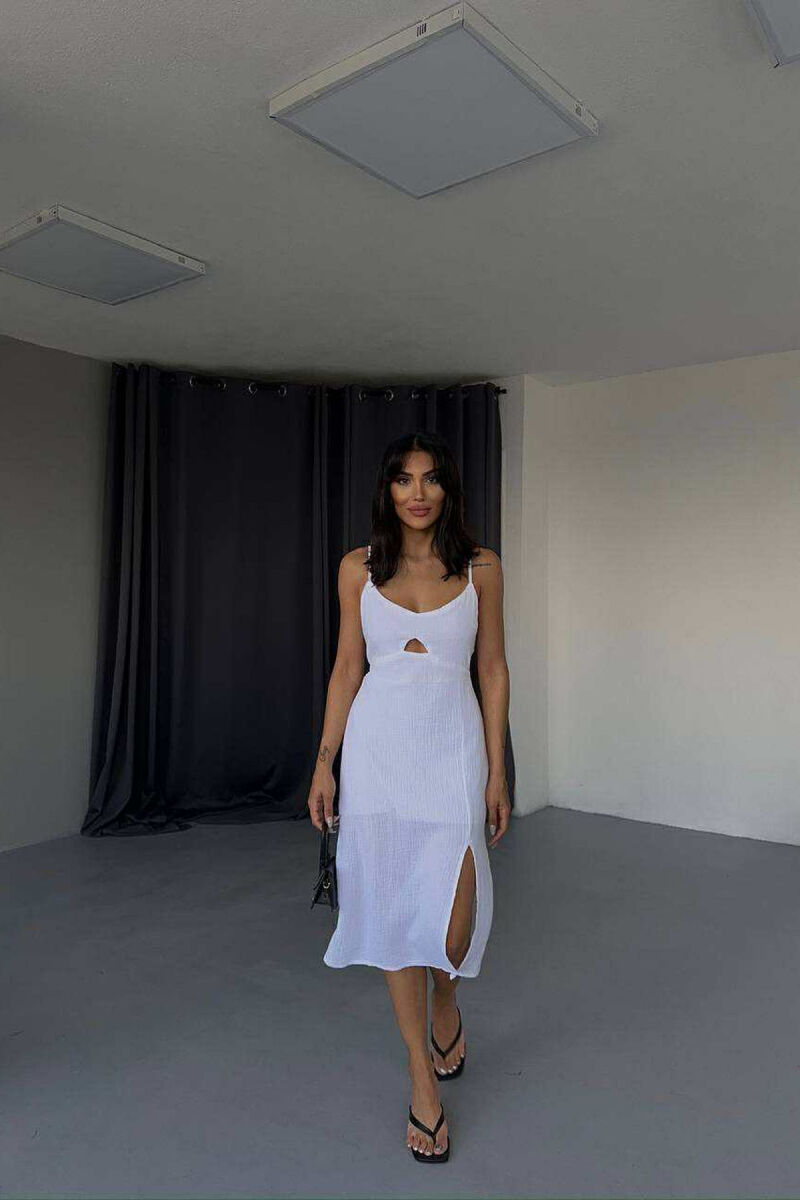 ONE COLOR LINEN WOMEN DRESS WHITE-E BARDHE - 4