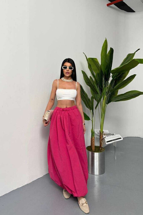 ONE COLOR LONG ELASTIC WAIST WOMEN SKIRT FUCHSIA/CIKLAMI - 2