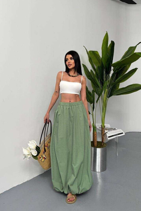 ONE COLOR LONG ELASTIC WAIST WOMEN SKIRT MINT/MENTE 