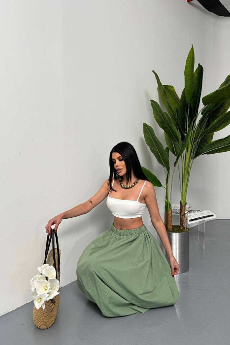 ONE COLOR LONG ELASTIC WAIST WOMEN SKIRT MINT/MENTE - 2