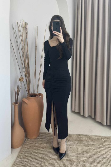 ONE COLOR LONG ELASTIC WOMEN DRESS BLACK/ E ZEZE 