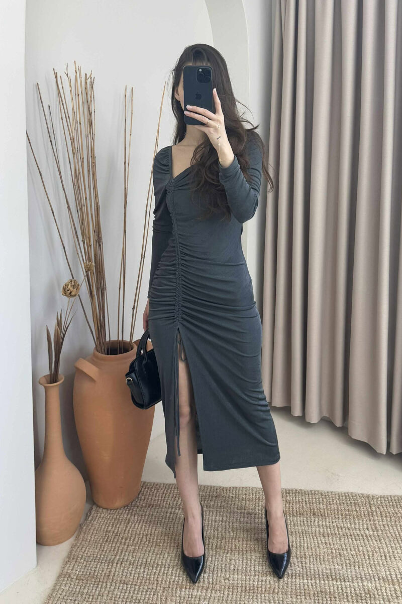 ONE COLOR LONG ELASTIC WOMEN DRESS GREY/GRI - 2