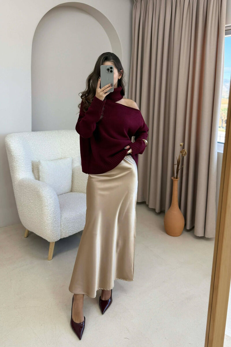 ONE COLOR LONG SATIN WOMEN SKIRT BEIGE/BEZHE - 2