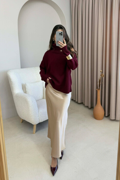 ONE COLOR LONG SATIN WOMEN SKIRT BEIGE/BEZHE - 3