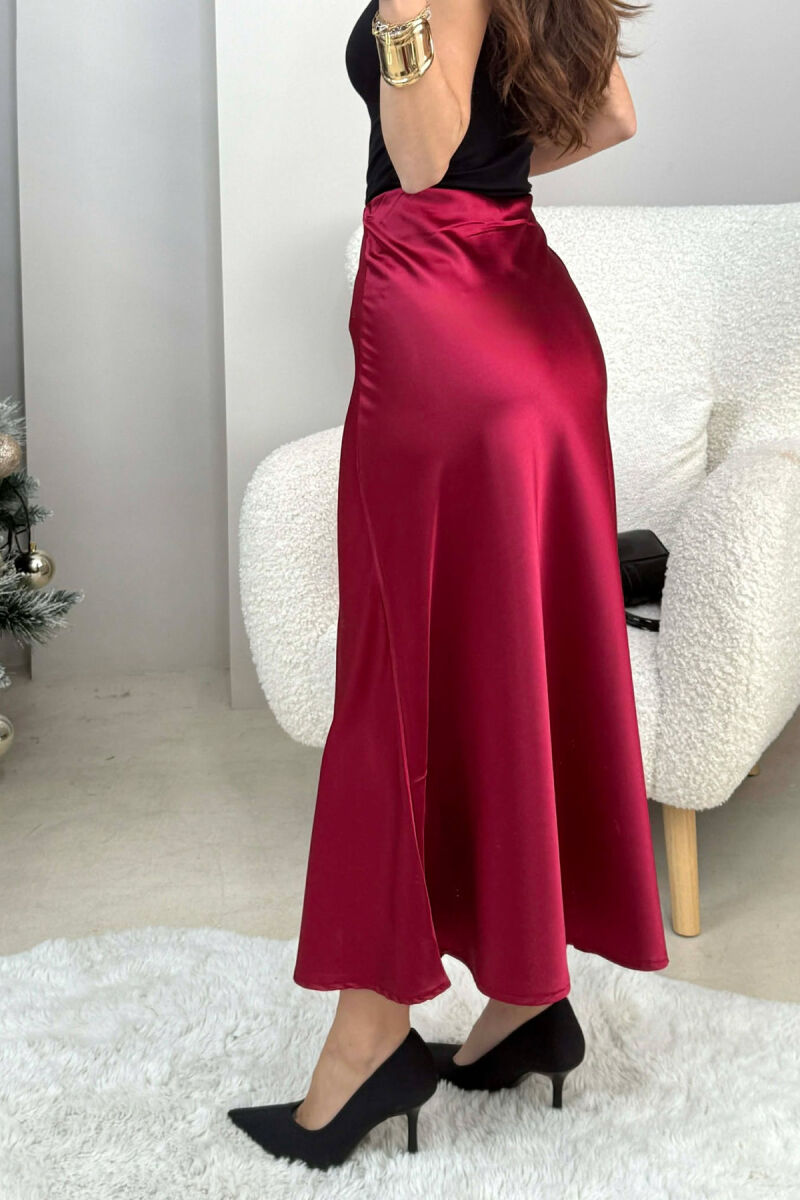 ONE COLOR LONG SATIN WOMEN SKIRT BURGUNDY/VISHNJE - 4