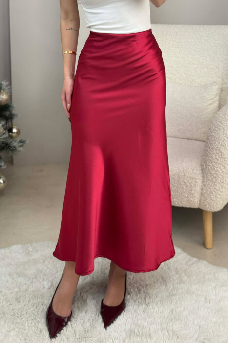 ONE COLOR LONG SATIN WOMEN SKIRT RED/E KUQE 