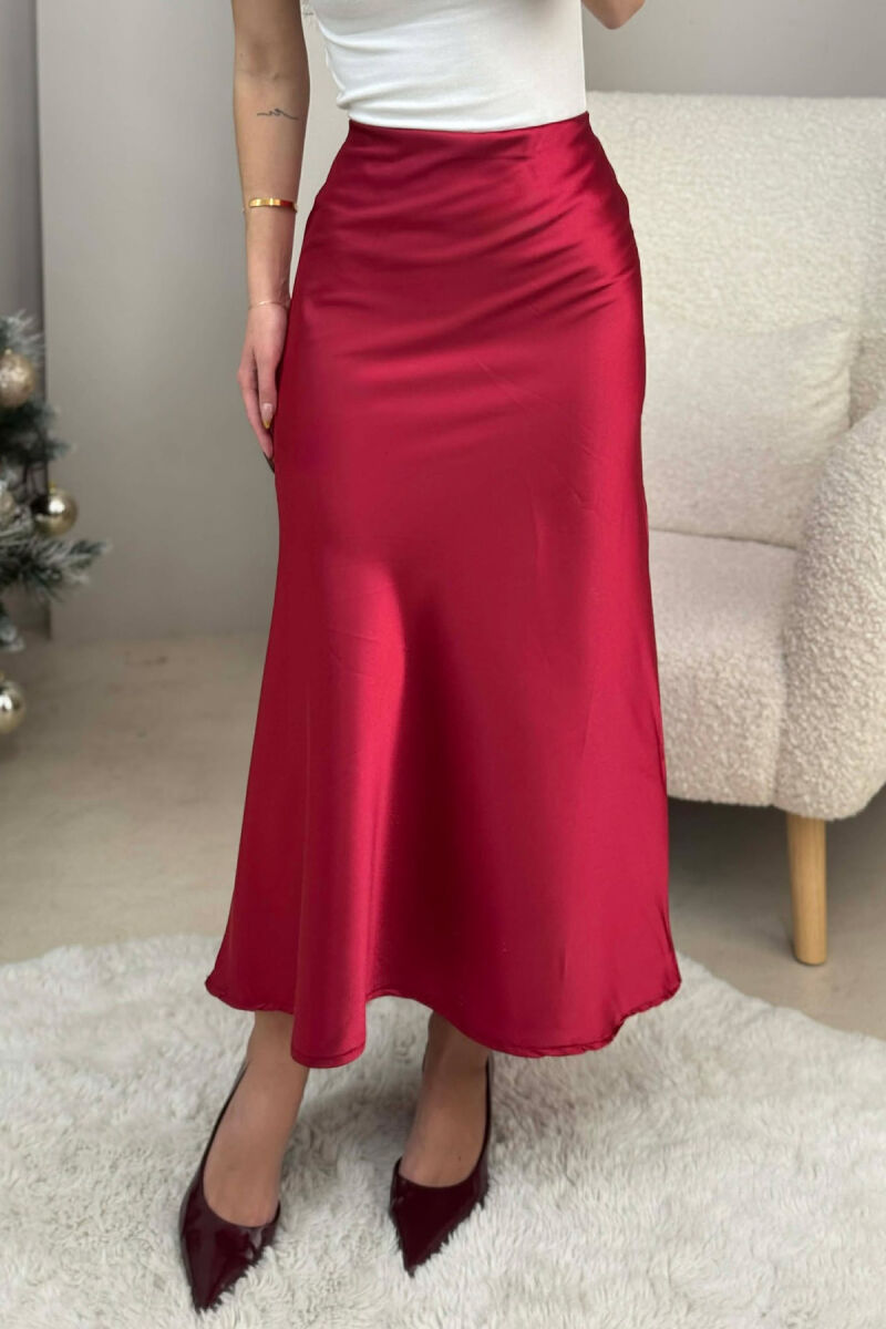 ONE COLOR LONG SATIN WOMEN SKIRT RED/E KUQE - 1