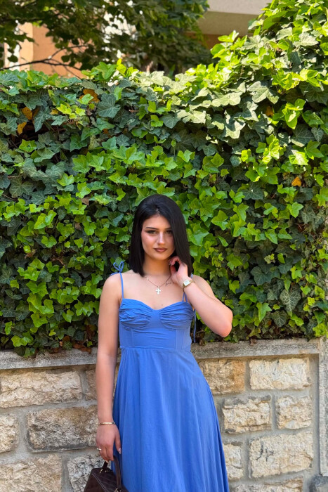 ONE COLOR LONG SIMPLE WOMEN DRESS BLUE/BLU - 2