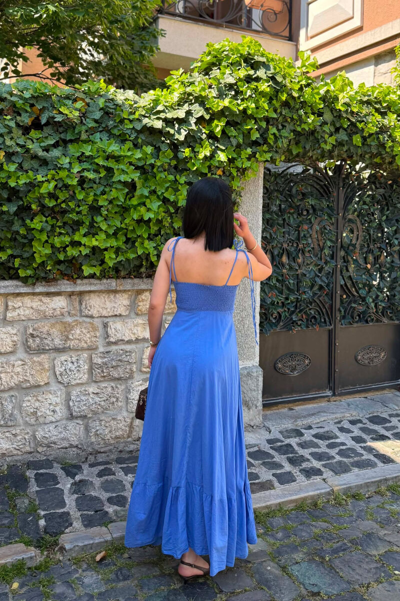 ONE COLOR LONG SIMPLE WOMEN DRESS BLUE/BLU - 3