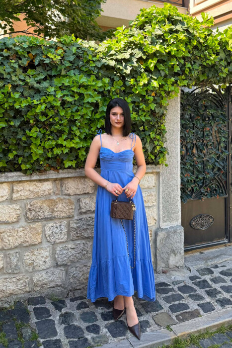 ONE COLOR LONG SIMPLE WOMEN DRESS BLUE/BLU - 4