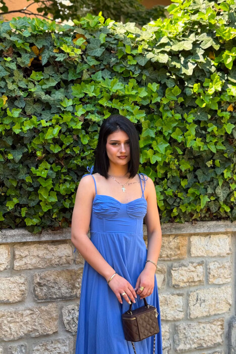 ONE COLOR LONG SIMPLE WOMEN DRESS BLUE/BLU - 5