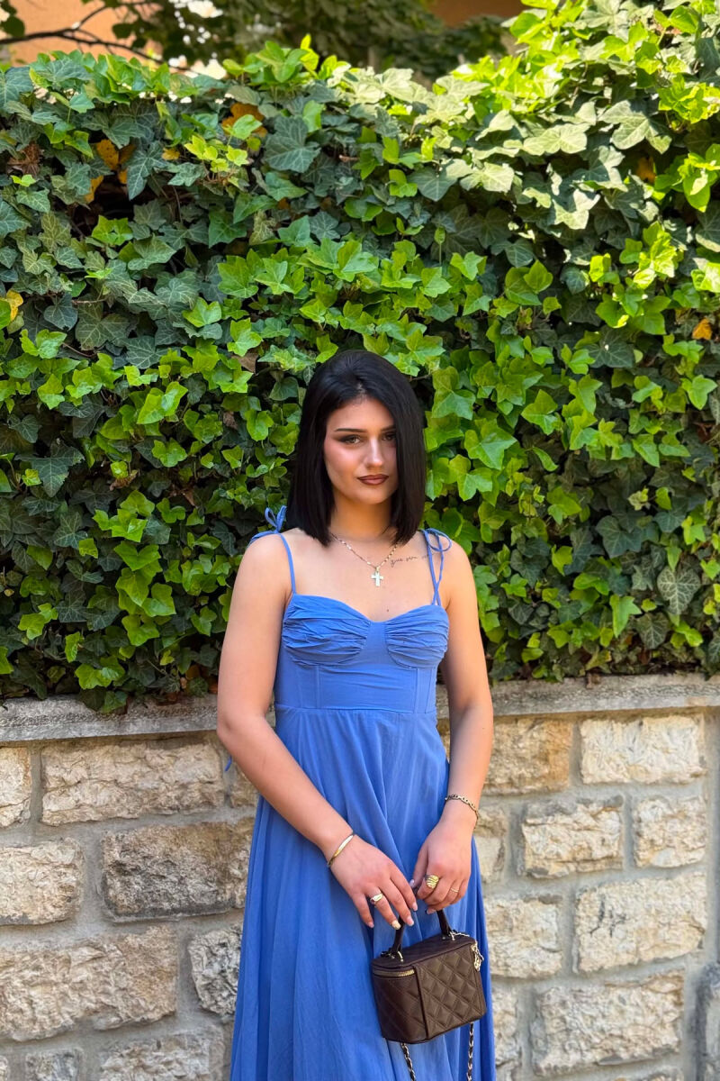 ONE COLOR LONG SIMPLE WOMEN DRESS BLUE/BLU - 5