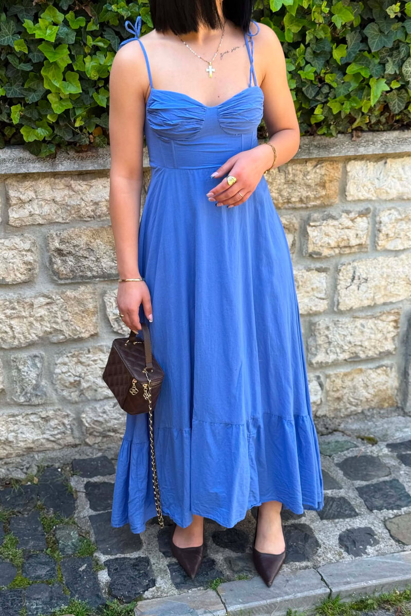 ONE COLOR LONG SIMPLE WOMEN DRESS BLUE/BLU - 6